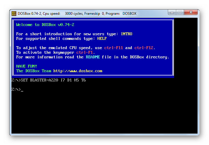 Интерфейс эмулятора DosBox в Windows 7